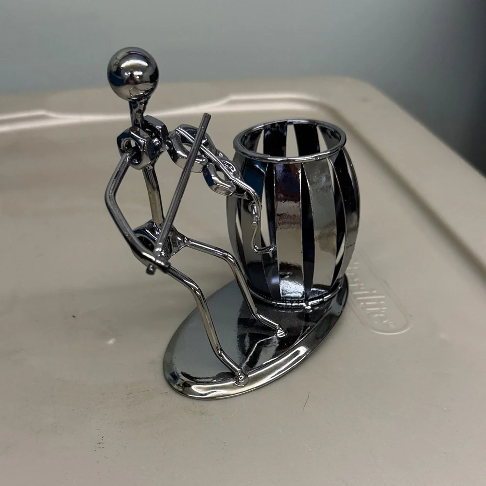 Metallic Violinist Figurine with Pencil Holder